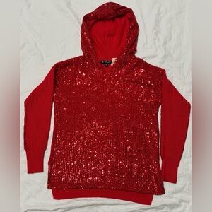 I.N.C. International Concepts red sequined front sweater with hood